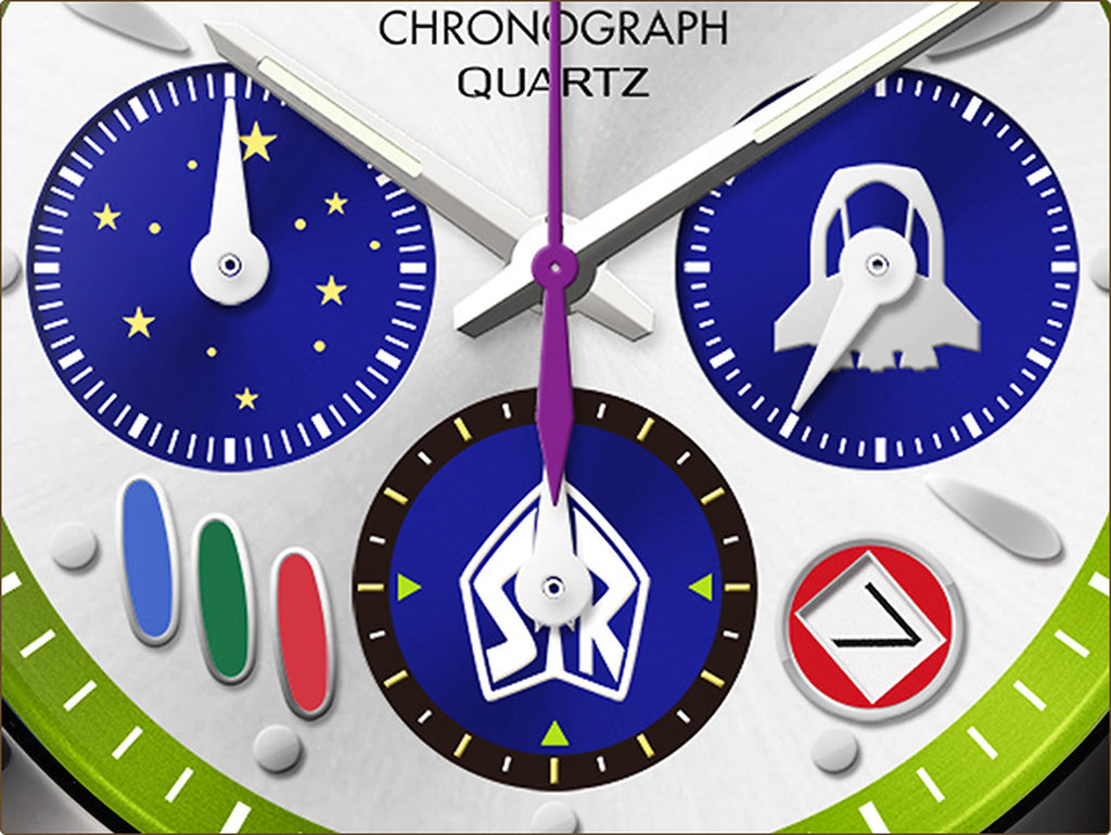 Close-up of Buzz Lightyear Citizen Tsuno Chrono watch dial